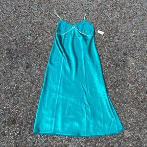 Erika Taylor NWT Y2K Long Green Silky Slip Dress S